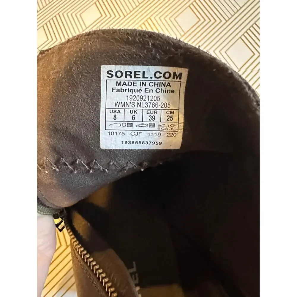 Women’s Sorel Joan of Arctic Wedge II zip booties size 8 brown leather